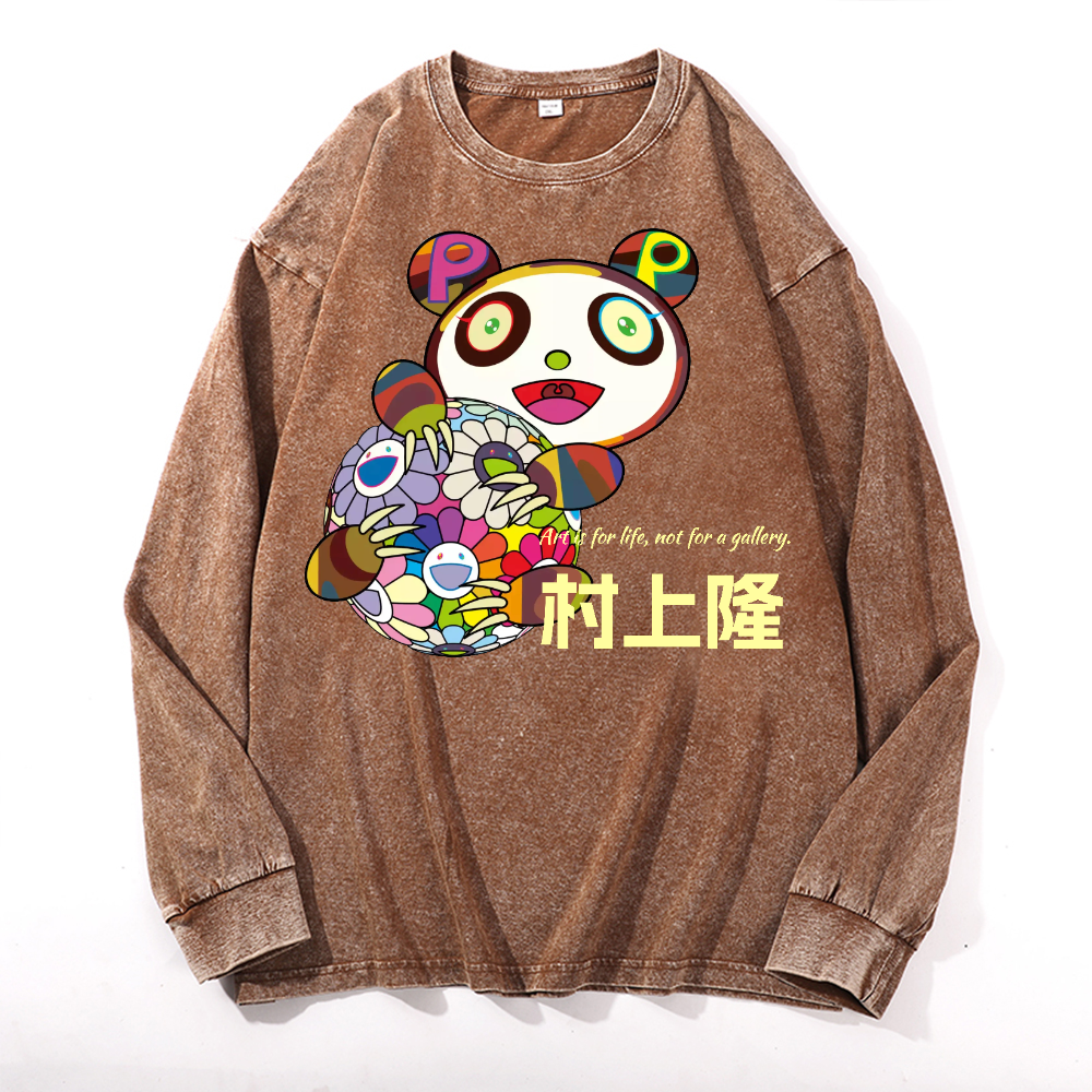 Panda Sunflower TM Vintage Cotton Wash Crewneck Sweatshirt