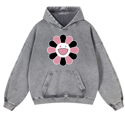 Black Pink Sunflowers TM Vintage Washed Thick Cotton Hoodie