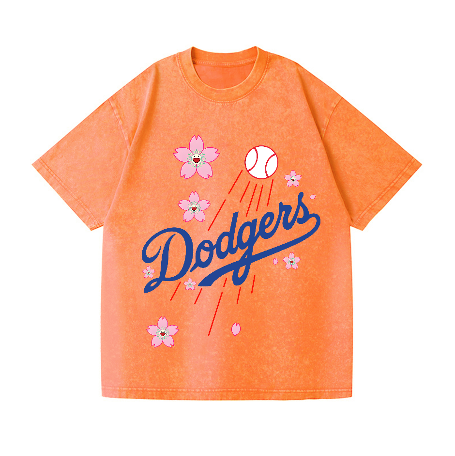 TM Dodgers Dream Baseball Sunflower Vintage Wash Japanese Design T-Shirt