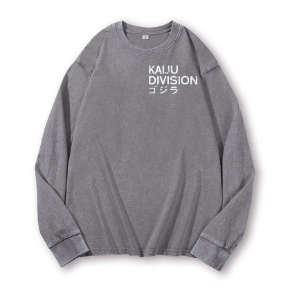 Kaiju Monster Division Vintage Washed Cotton Back Art Long-sleeve T-shirt