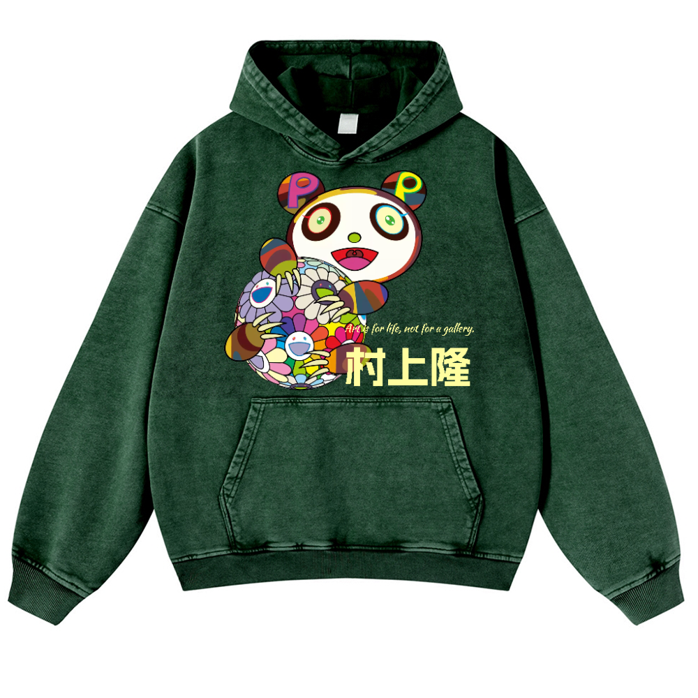 TM Sunflower Panda Vintage Washed Thick Cotton Hoodie