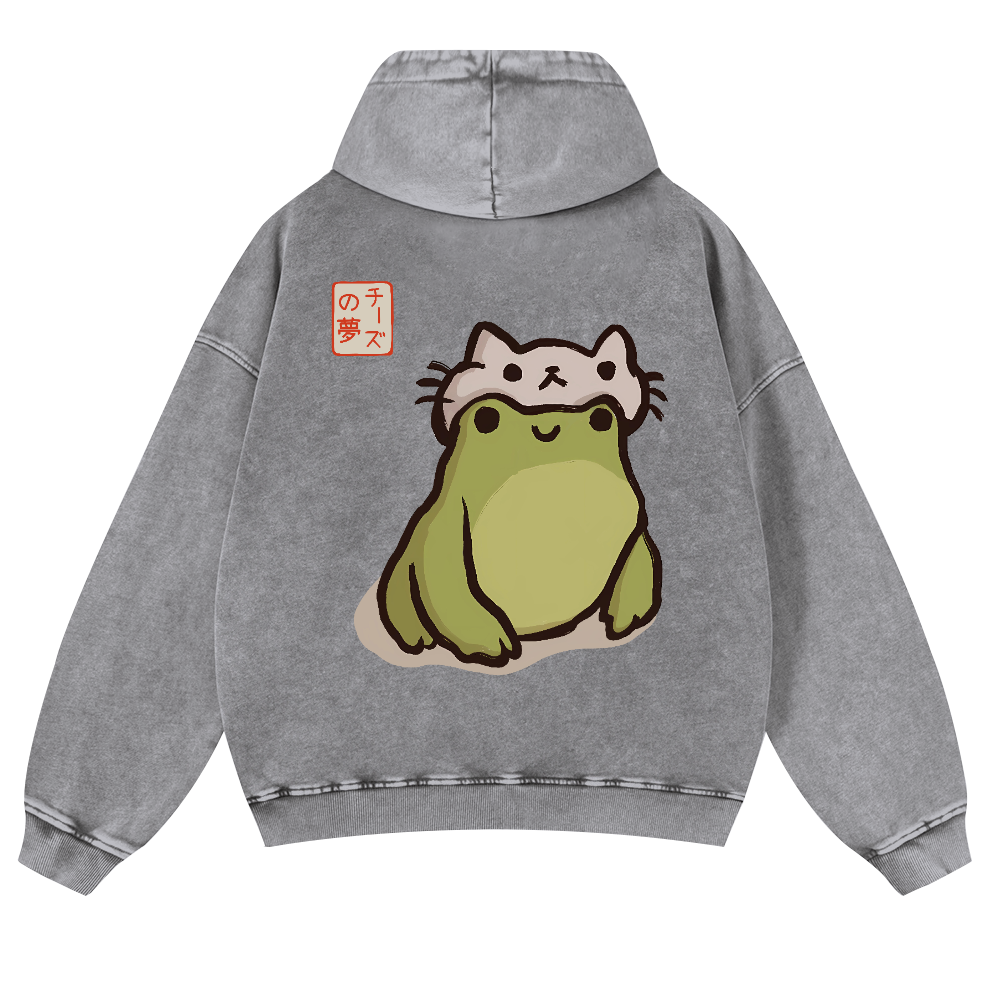 Katsushika Hokusai Frog Vintage Washed Cotton Back Art Hoodie