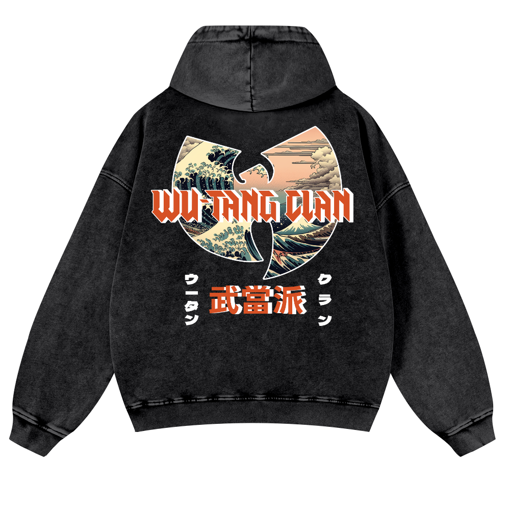 Wu Tang Clan Ukiyoe Wave Ukiyoe Wave Vintage Washed Cotton Back Art Hoodie