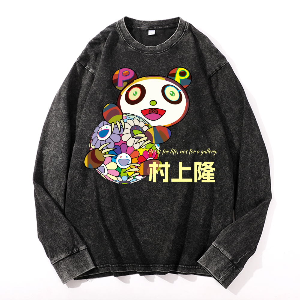 Panda Sunflower TM Vintage Cotton Wash Crewneck Sweatshirt