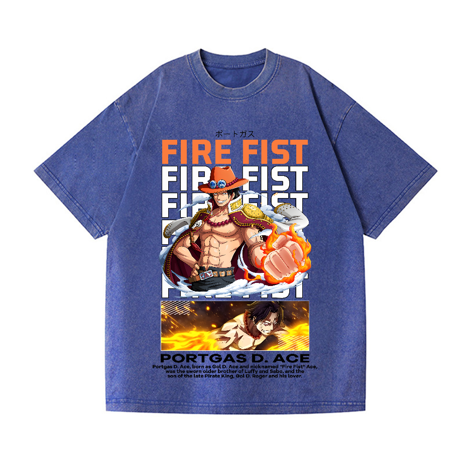 One Piece Ace Vintage Wash Japanese Design T-Shirt