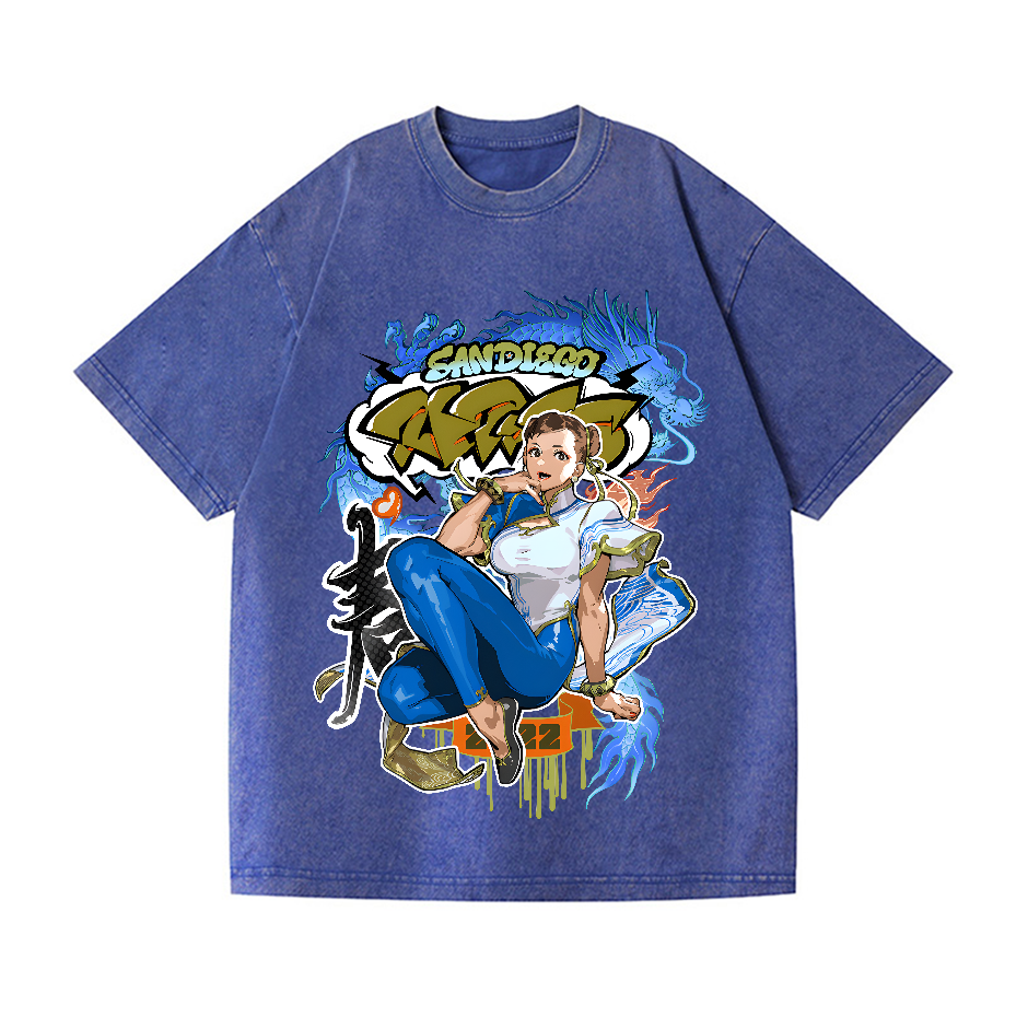 Street Fighter Chun Li Vintage Wash Japanese Design T-Shirt