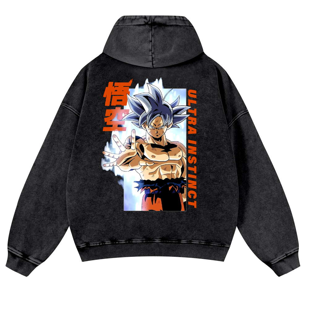 DB Son Goku Ultra Instinct Vintage Washed Cotton Back Art Hoodie