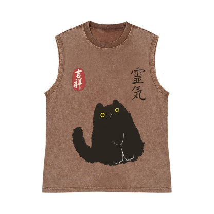 Cat Art Pure Cotton Wash-Dyed Sleeveless Tank Top