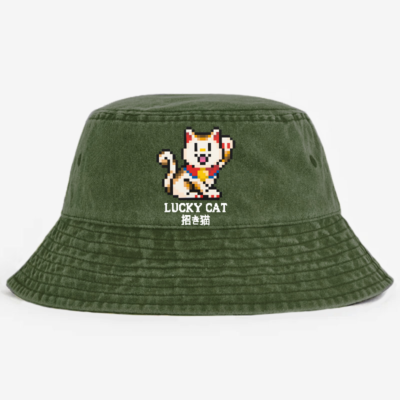 TM Mosaic Lucky Cat Vintage 100% Cotton Bucket Hat