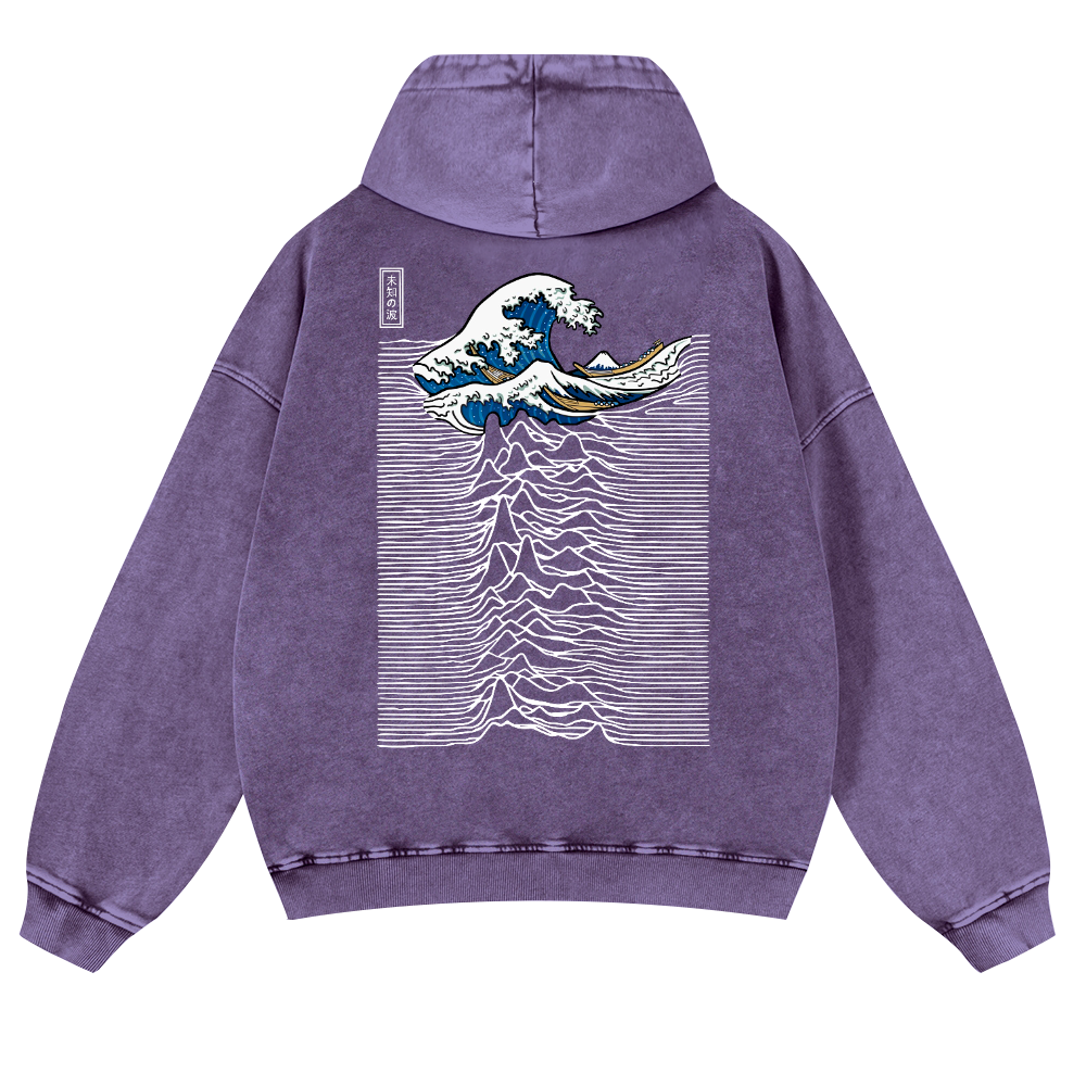 The Great Wave off Kanagawa Katsushika Hokusai Ukiyoe Vintage Washed Cotton Back Art Hoodie