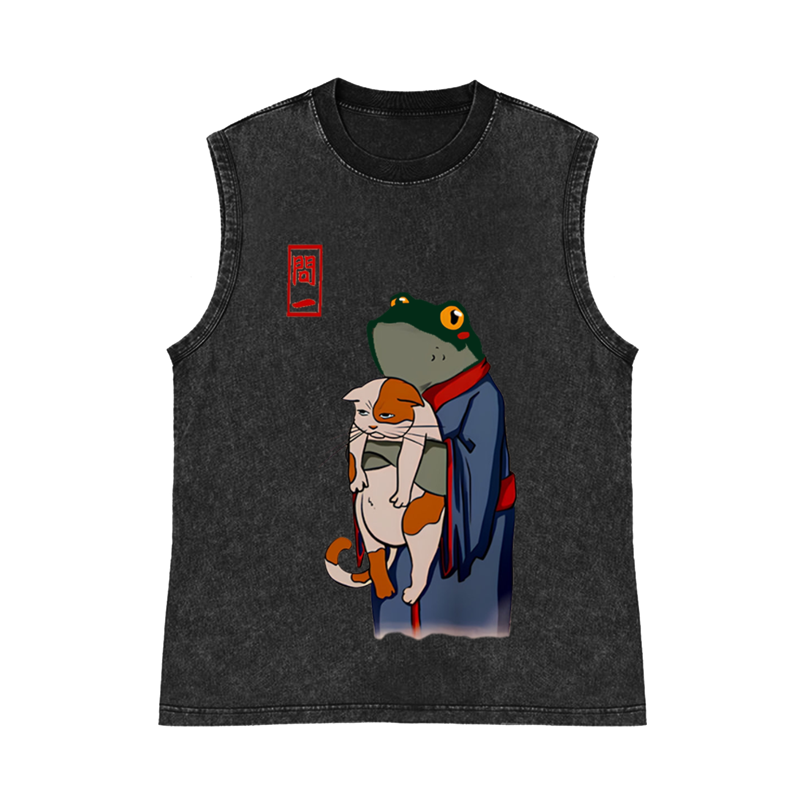 Matsumoto Hoji Cat Frog Pure Cotton Wash-Dyed Sleeveless Tank Top