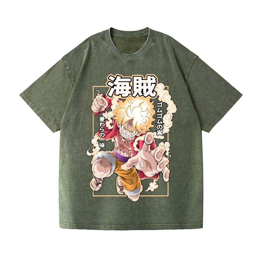 OP Luffy Gear 5 Vintage Wash Japanese Design T-Shirt