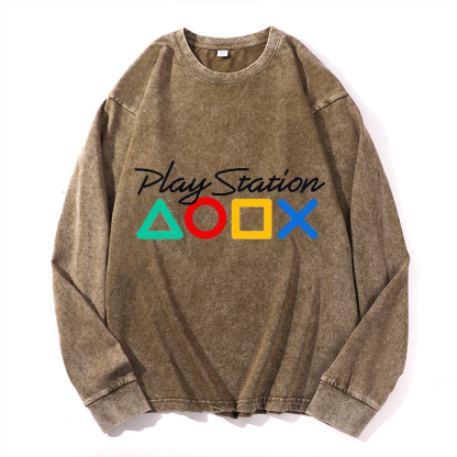 Play Station Vintage Cotton Wash Crewneck Sweatshirt