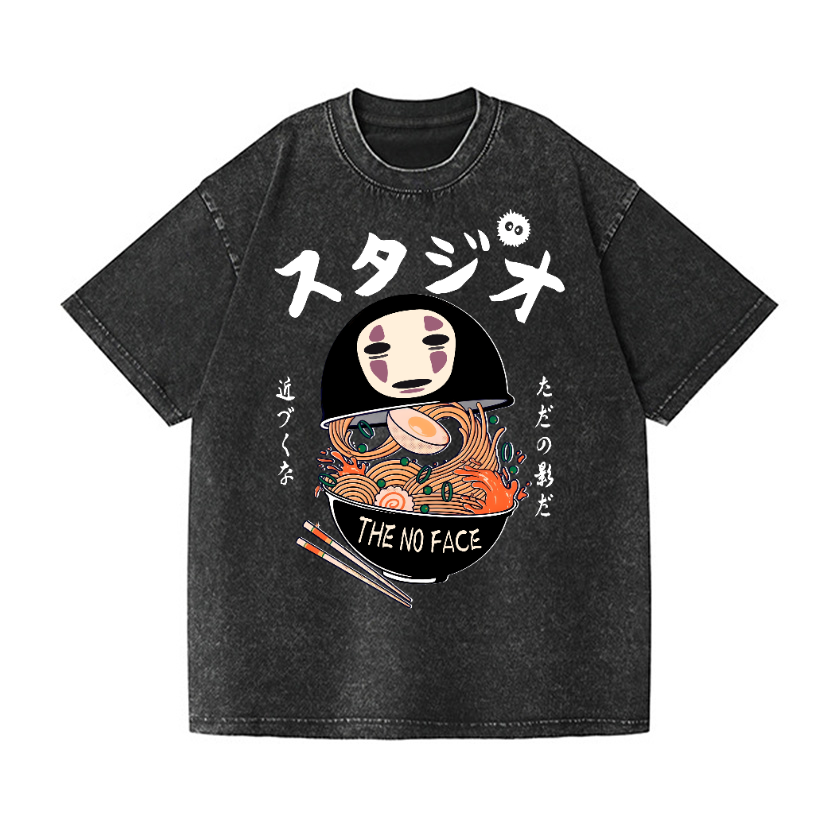 Ghibli No Face Kaonashi Ramen Vintage Wash Japanese Design T-Shirt