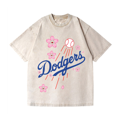 TM Dodgers Dream Baseball Sunflower Vintage Wash Japanese Design T-Shirt