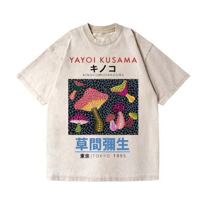 Yayoi Kusama Mushroom Vintage Wash Japanese Design T-Shirt