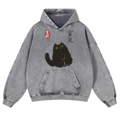 Black Cat Art Vintage Washed Thick Cotton Hoodie