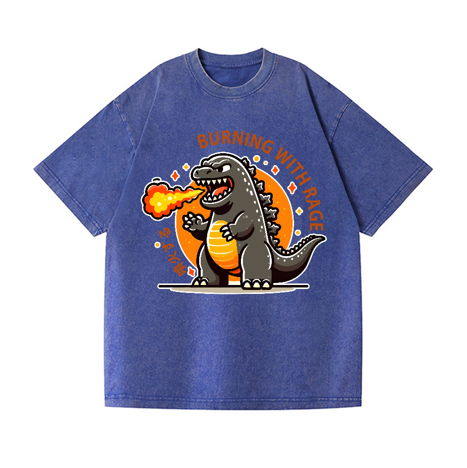 Burning Godzilla Vintage Wash Japanese Design T-Shirt