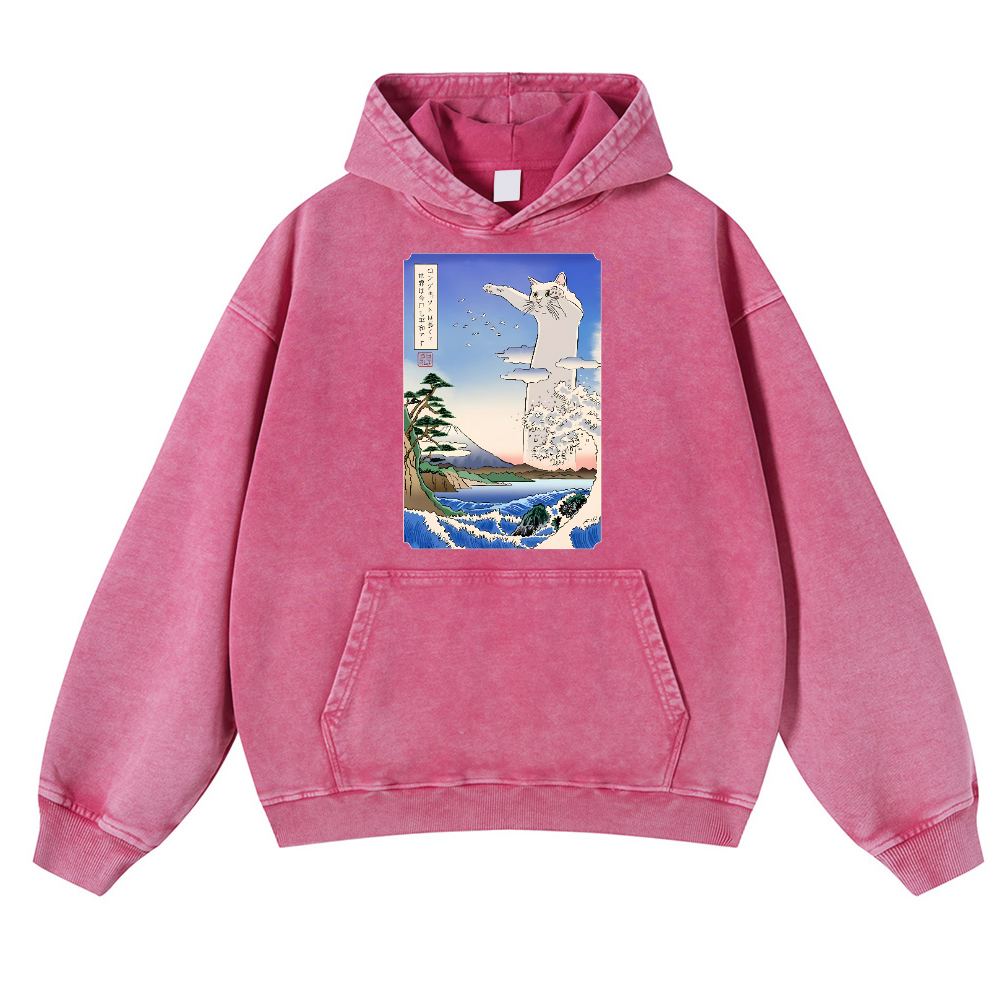 Longcat Ukiyoe Vintage Washed Thick Cotton Hoodie