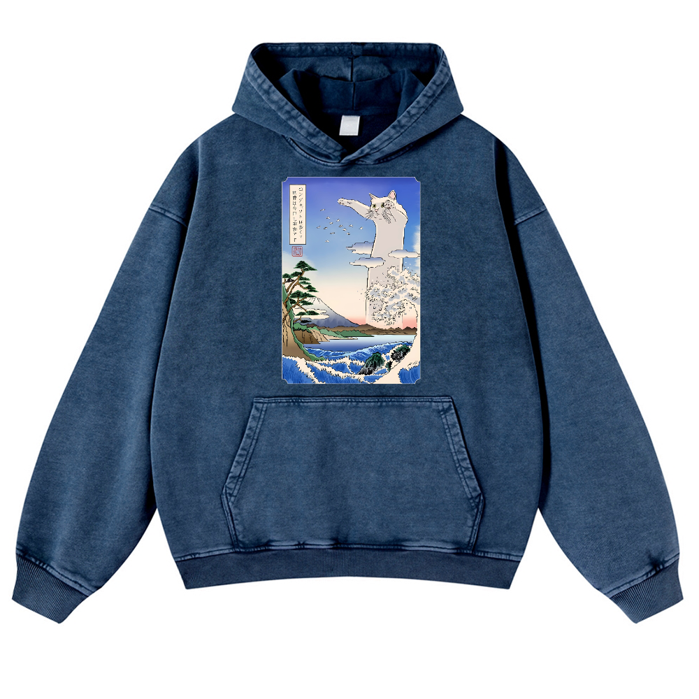 Longcat Ukiyoe Vintage Washed Thick Cotton Hoodie