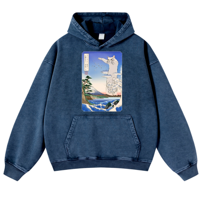 Longcat Ukiyoe Vintage Washed Thick Cotton Hoodie