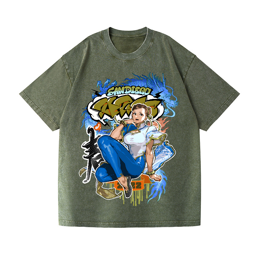 Street Fighter Chun Li Vintage Wash Japanese Design T-Shirt