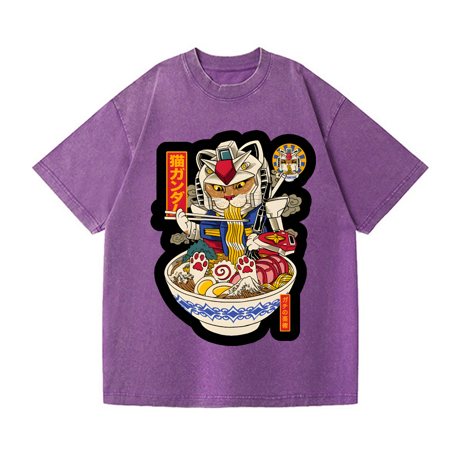 Gundam Cat Ramen Vintage Wash Japanese Design T-Shirt
