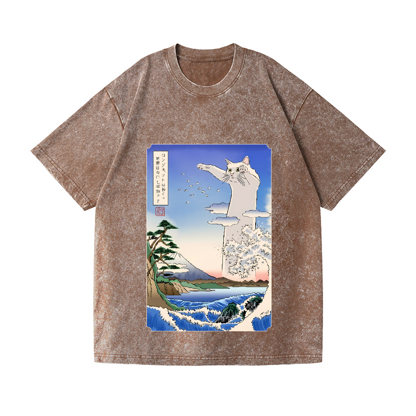 Cat Vintage Wash Japanese Design T-Shirt