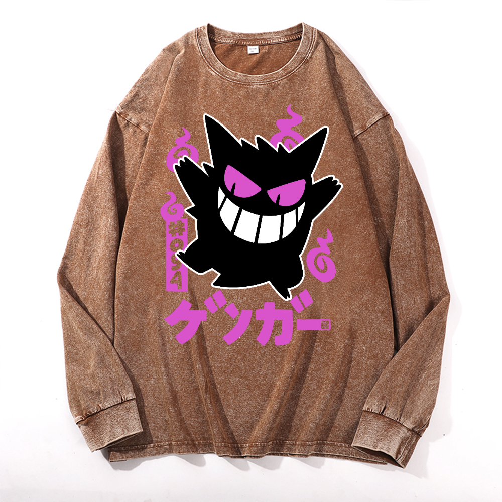  Gengar Vintage Cotton Wash Long-sleeve T-shirt