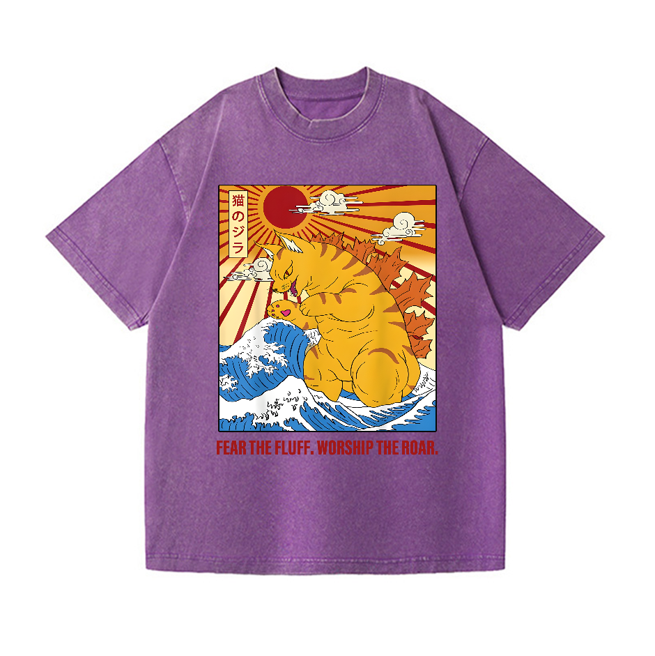Catzilla Godzilla Vintage Wash Japanese Design T-Shirt