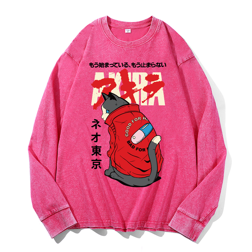 Akira Cat Vintage Cotton Wash Crewneck Sweatshirt