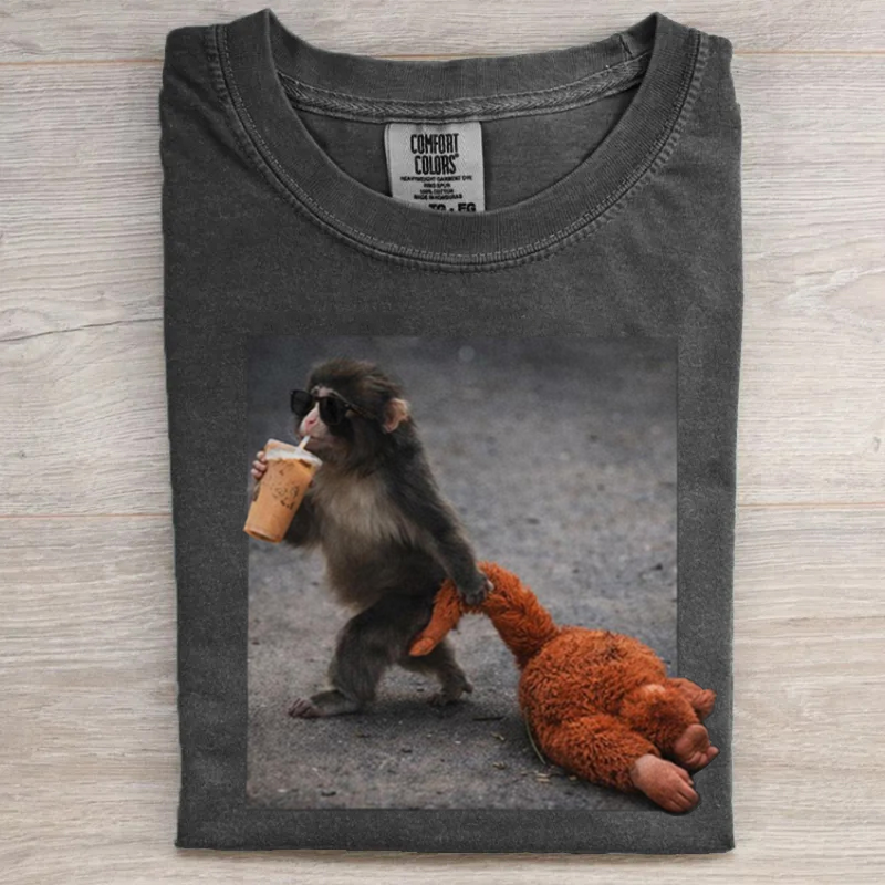 Baby Monkey Punch Drinking Iced Coffee T-shirt