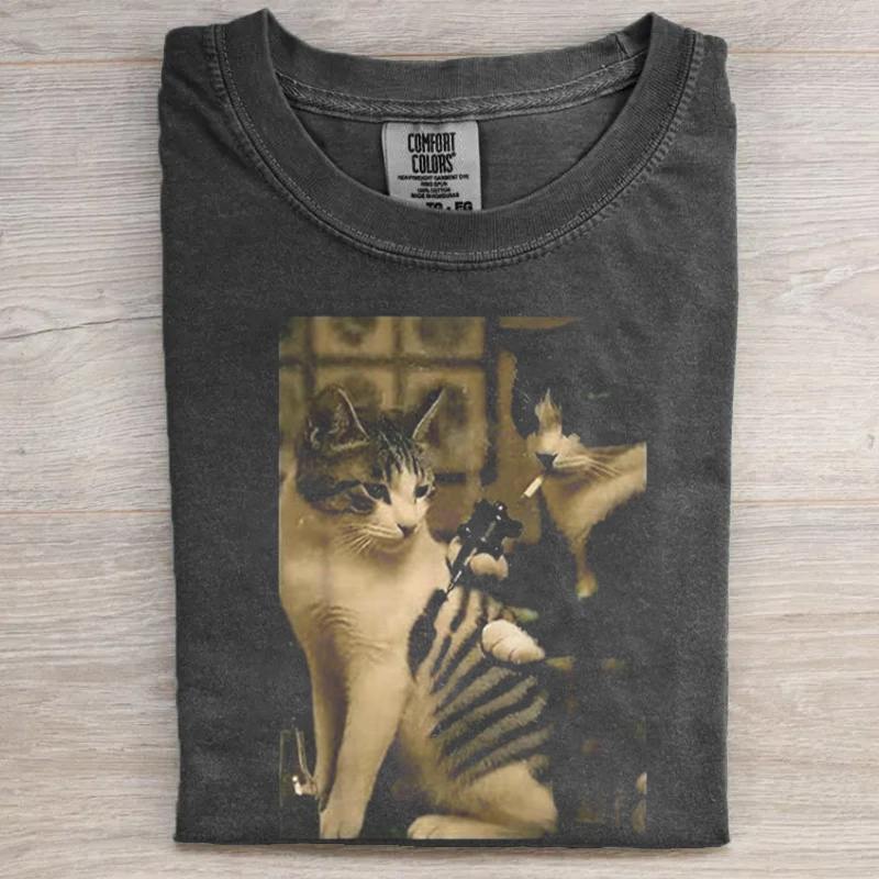 Retro Cat Tattoo Funny Meme Graphic Unisex T-shirt