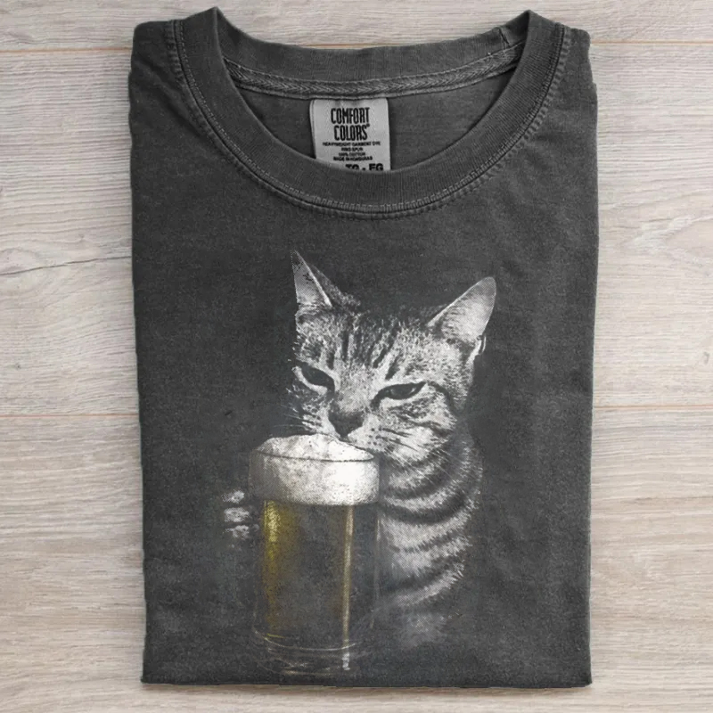 Cat Beer Y2k Vintage 90s T-shirt