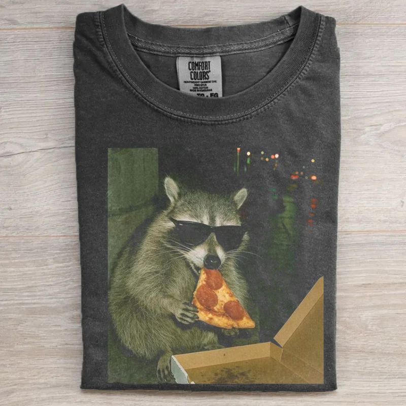 Funny Raccoon Eating Pizza T-shirt