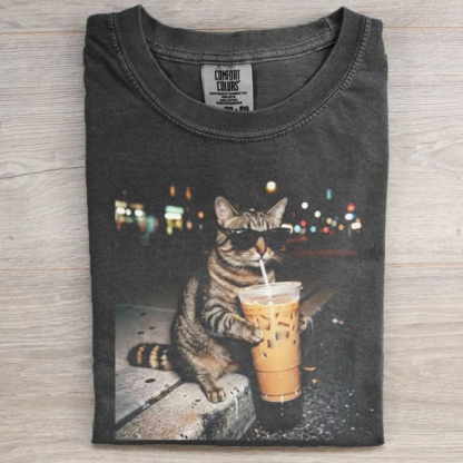 Cat Drinking Iced Coffee T-shirt