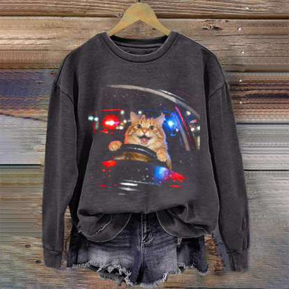Vintage Cat Memes Graphic Sweatshirt