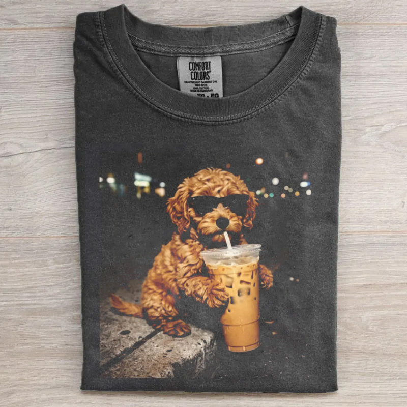 Funny Goldendoodle Drinking Iced Coffee T-shirt