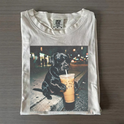 Funny Black Lab Drinking Iced Coffee T-shirt