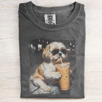 Shih Tzu Drinking Iced Coffee T-shirt