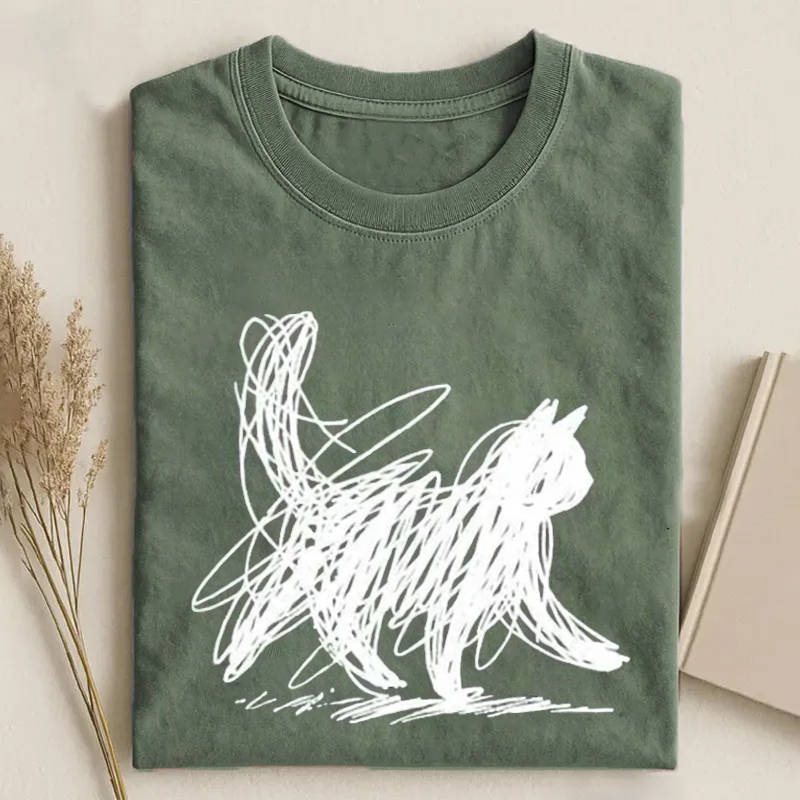 Vintage Cat Line Abstract Art T-shirt