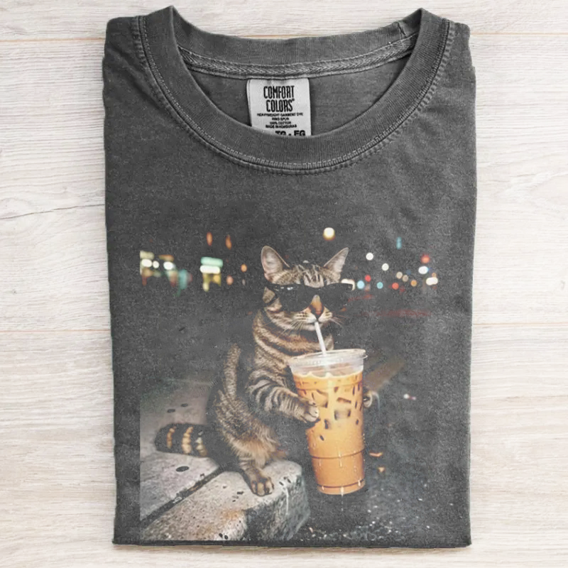 Cat Drinking Iced Coffee T-shirt