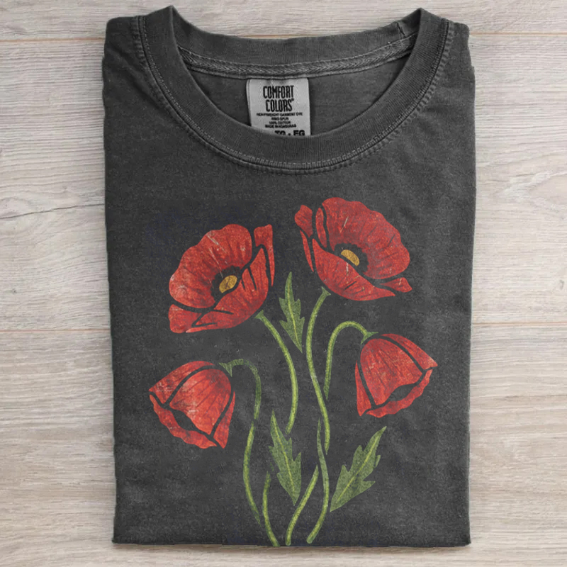 Vintage Poppy Flower Graphic T-shirt
