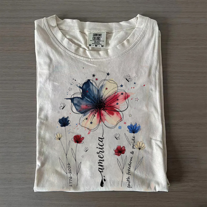 USA 250th Anniversary Floral T-shirt
