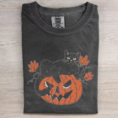 Comfort Colors Black Cat on Pumpkin T-shirt