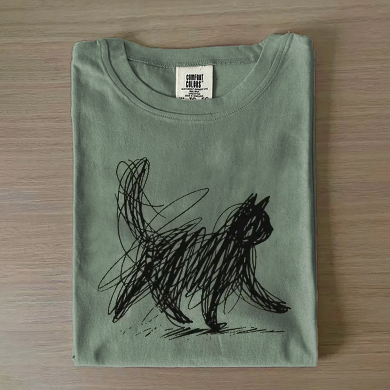 Abstract Cat Line Art T-shirt
