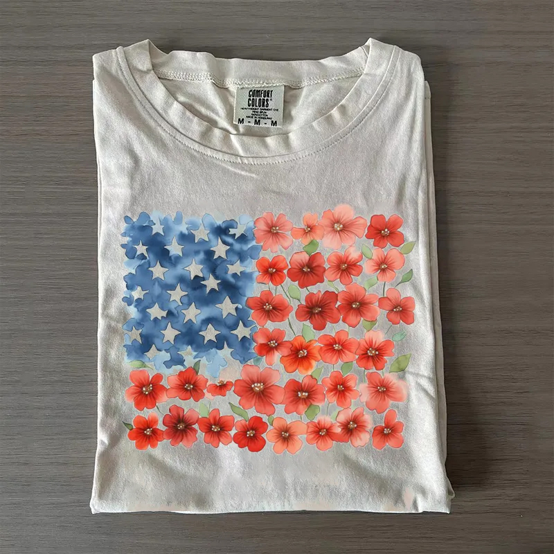 Floral American Flag T-shirt