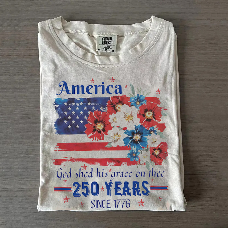 America 250 Years Flag Floral Graphic T-shirt