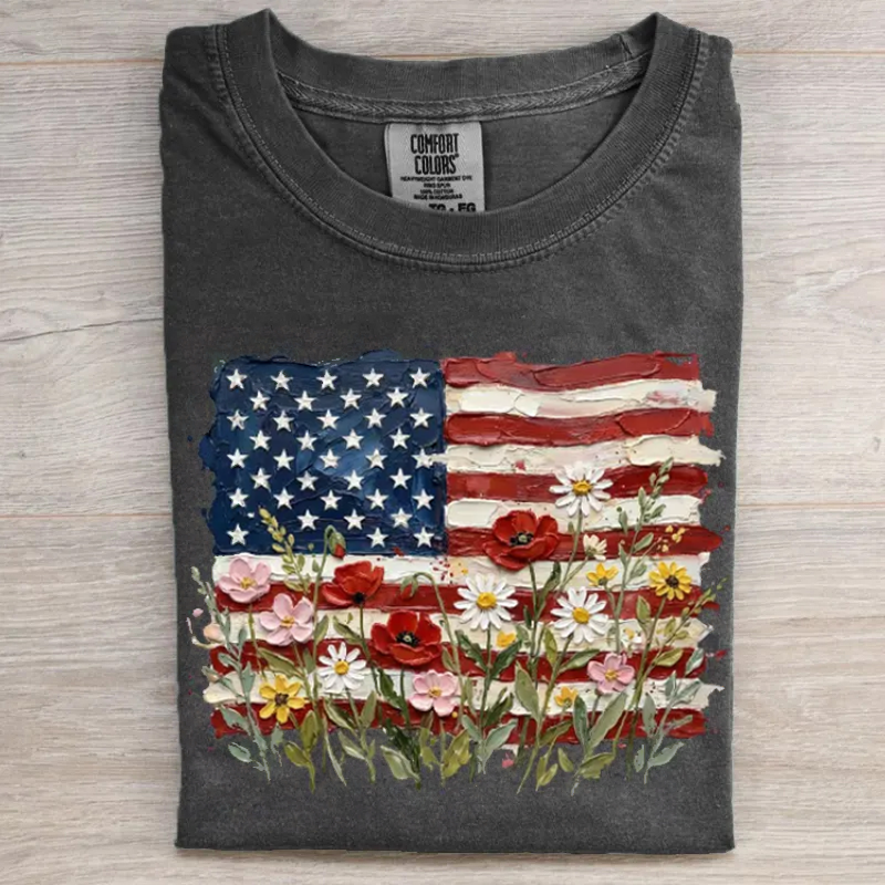 Floral American Flag T-shirt