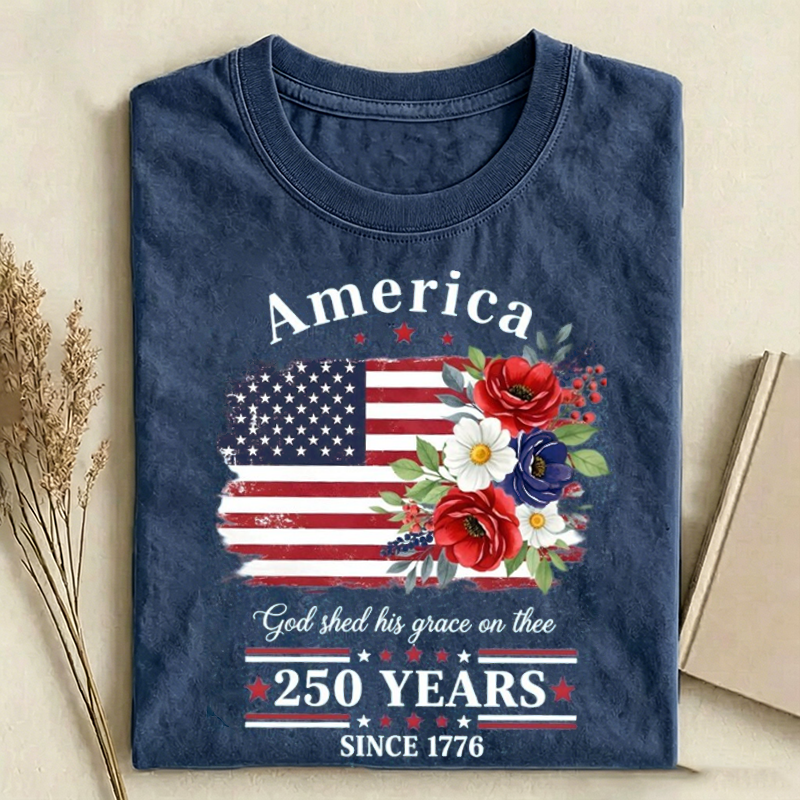 America 250 Years Flag Floral Graphic T-shirt